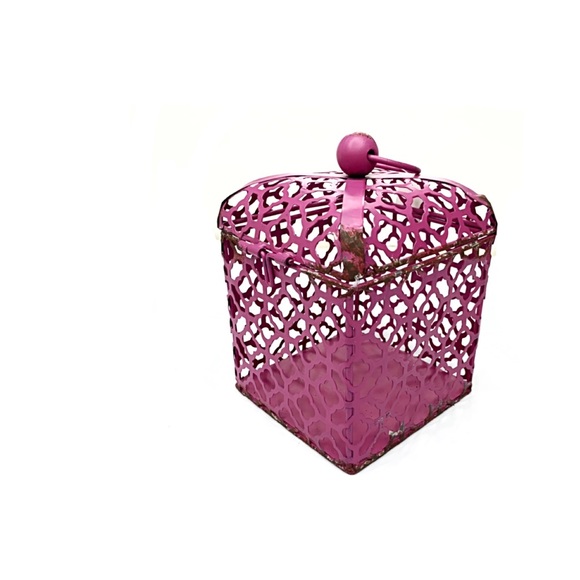Set of Two Cages Fuchsia Distressed Candle Holders - Picture 2 of 6